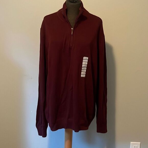 Sun River Mens Quarter Zip Soft Knit Sweater Maroon Striped Size XL - Picture 1 of 7